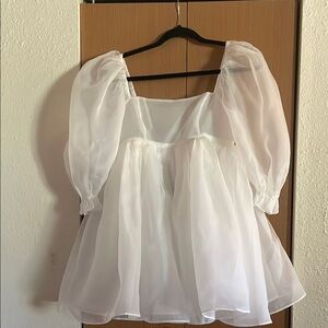 Selkie White Puff Sleeve Mini Dress